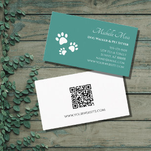 QR code Pet Sitter Paw Prints Teal Green Business Card