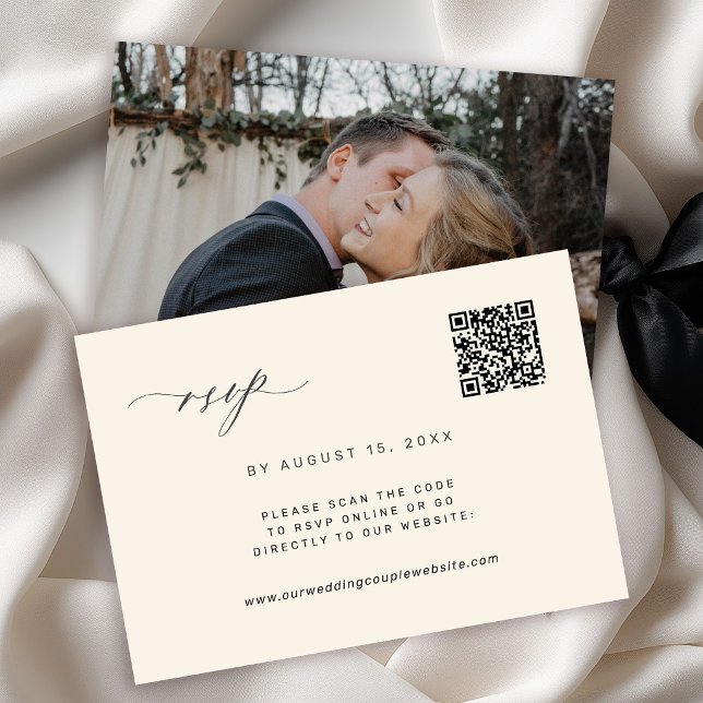 QR code photo black and ivory wedding RSVP Card (Creator Uploaded)