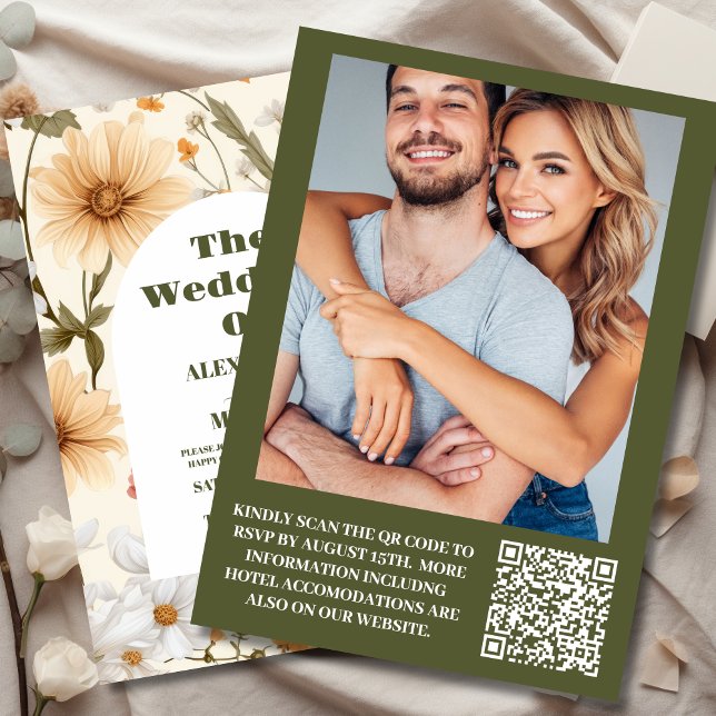 QR Code Photo Boho Wildflower Botanical Wedding Invitation (Creator Uploaded)