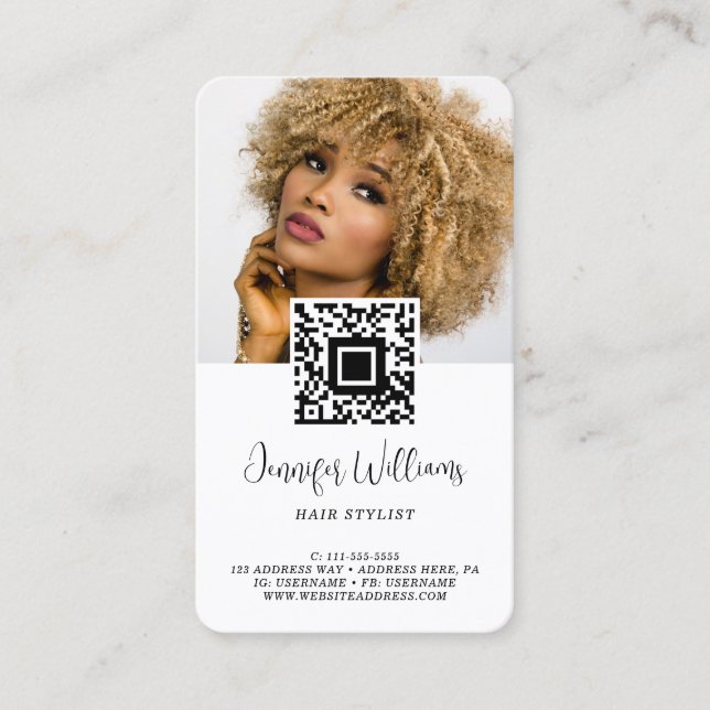 QR Code Photo Logo Modern Loyalty Business Card (Front)