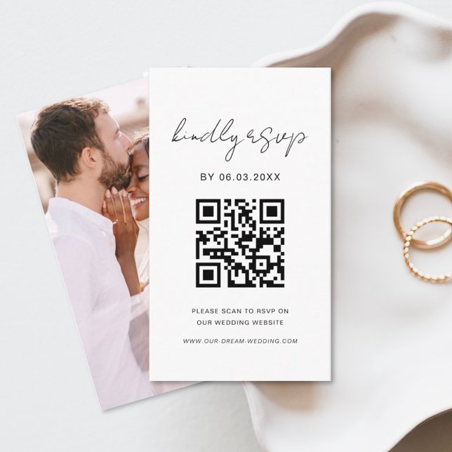 QR Code Photo Minimalist RSVP Wedding Website Enclosure Card (Creator Uploaded)