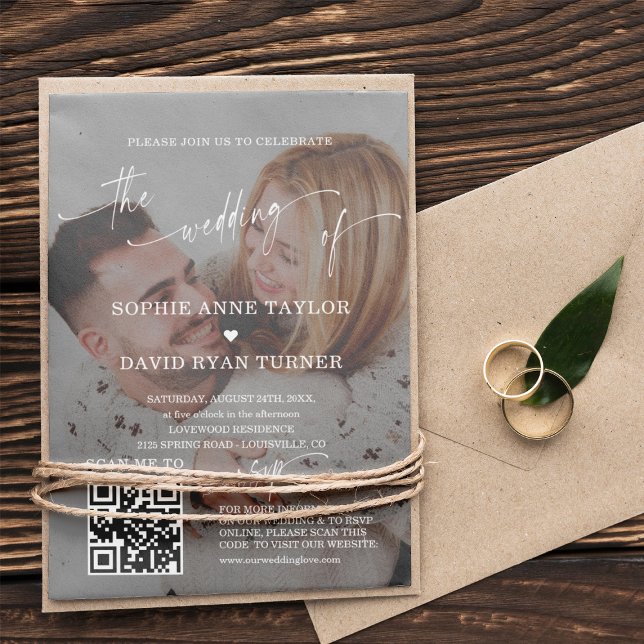 QR Code Photo Modern Calligraphy Wedding  Invitation (Creator Uploaded)