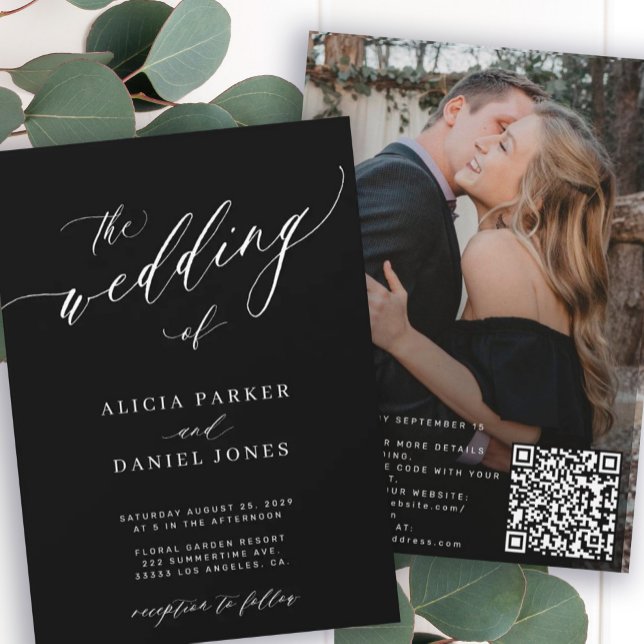 QR code photo modern elegant black wedding Invitation (Creator Uploaded)