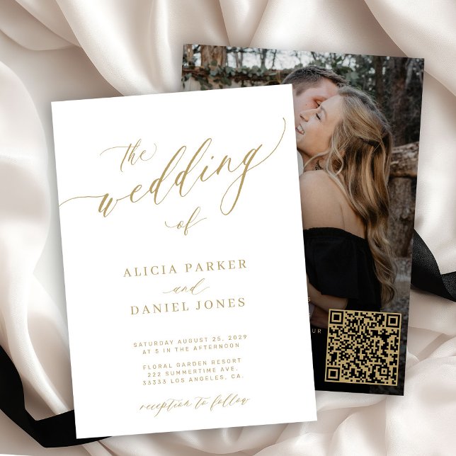 QR code photo modern elegant gold wedding Invitation (Creator Uploaded)