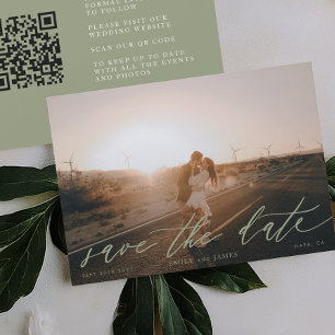 QR Code Photo Modern Sage Green Save The Date