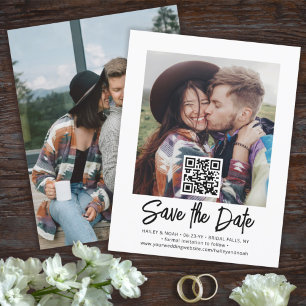 QR Code Photo Overlay Simple Modern Script Wedding Save The Date
