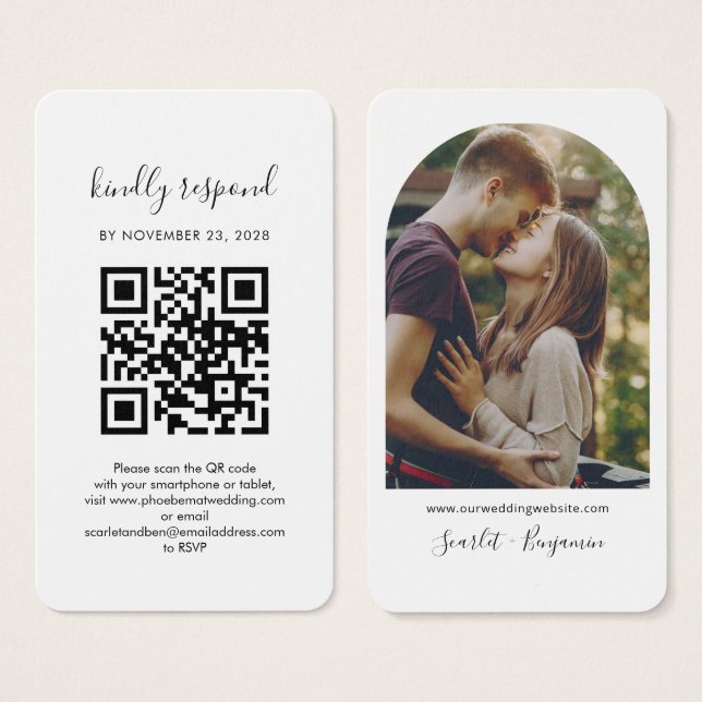 QR Code Photo RSVP Wedding Website Enclosure Card (Front & Back)