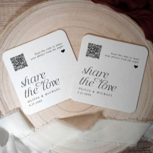 QR Code Photo Sharing Modern Simple Wedding Square Paper Coaster