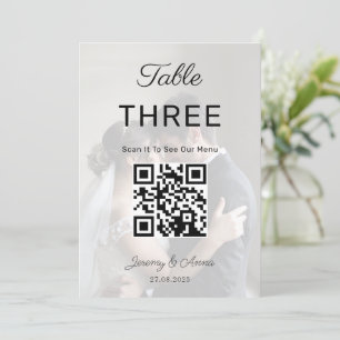 QR Code & Photo Wedding Menu Table Number Card