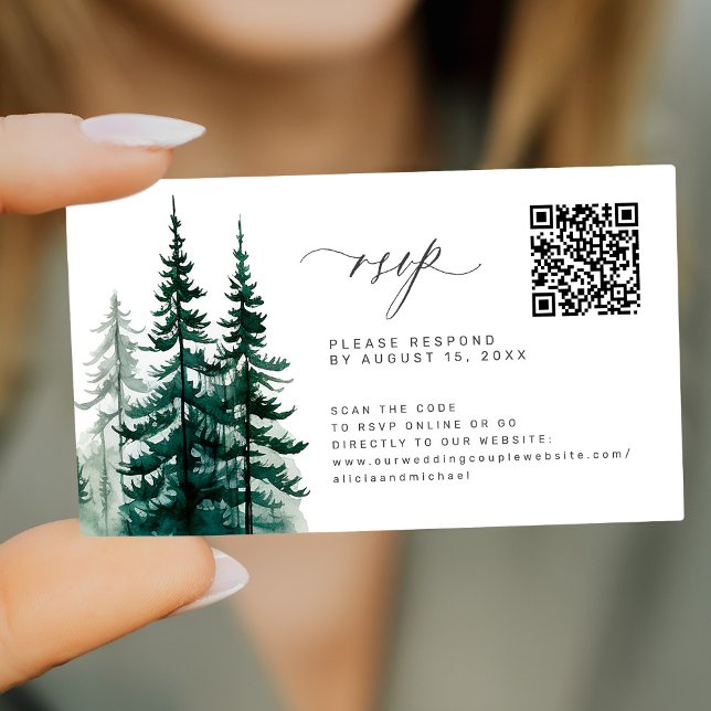 QR code pine trees forest online RSVP wedding  Enclosure Card (Creator Uploaded)