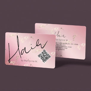 QR Code Pink and Gold Hair Stylist Business Card