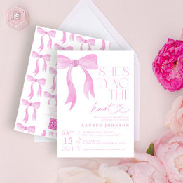 QR Code Pink Bow She's Tying the Knot Shower Invitation