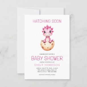 QR Code Pink Dinosaur Hatching Soon Baby Shower Invitation