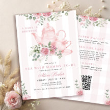 QR code pink floral tea baby girl shower