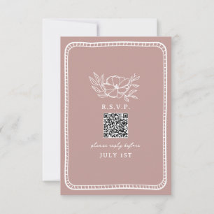 QR Code Pink Floral Wedding QR RSVP Card