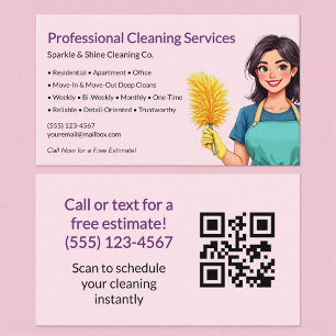 QR Code Pink Maid House Cleaning Service Business Card