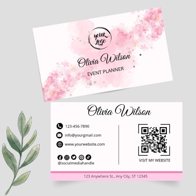 QR Code Pink Modern Business Card  (Creator Uploaded)