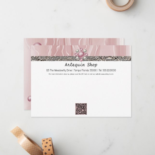 QR Code Pink Silk & Foil Business Card (Front/Back In Situ)