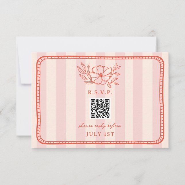 QR Code Pink Stripe Floral Wedding QR RSVP (Front)