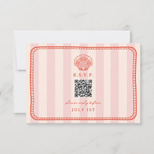QR Code Pink Stripe Shell Wedding QR RSVP Card