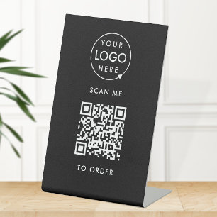 QR Code Place Order   Black Business Logo Pedestal Sign