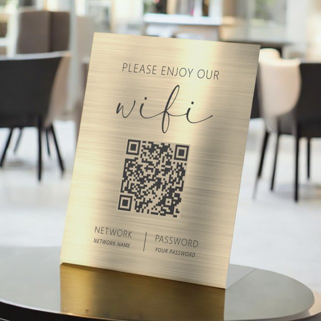 QR Code Please Enjoy Our Wifi Gold  Pedestal Sign (Creator Uploaded)