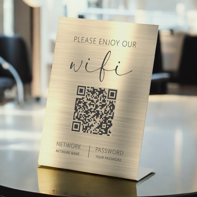 QR Code Please Enjoy Our Wifi Gold  Pedestal Sign (Creator Uploaded)