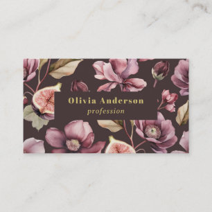 QR code Plum Dark Floral Feminine Chic Business Card