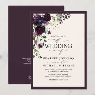 QR Code Plum Purple Cream Floral Watercolor Script Invitation
