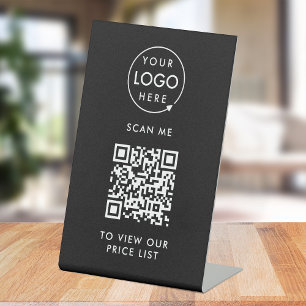 QR Code Price List   Black Business Logo Scan Me Pedestal Sign