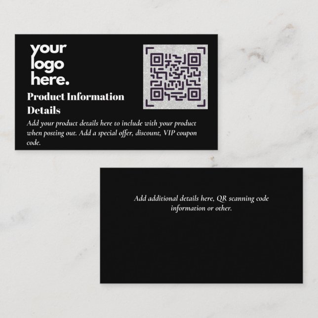 QR Code Product Packaging Warranty Details Coupon Enclosure Card (Front/Back)