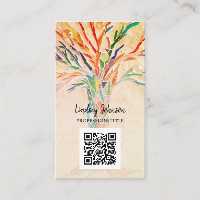 QR Code Professional Business Beige Card (Front)