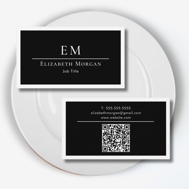 QR Code Professional Monogram Logo Black White Business Card (Creator Uploaded)