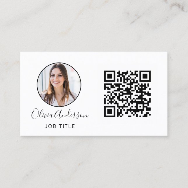 QR Code Professional Photo Black White Business Bu Business Card (Front)
