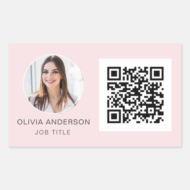 QR Code Professional Photo Blush Pink Rectangular  Rectangular Sticker (Front)