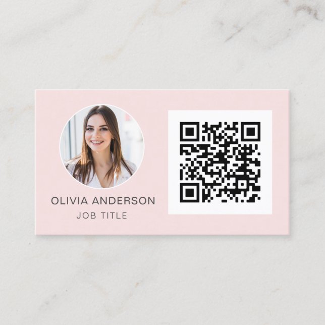 QR Code Professional Photo Blush Pink Rose Gold Bu Business Card (Front)