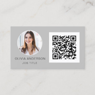 QR Code Professional Photo Silver Grey Business Ca Card