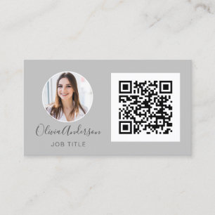 QR Code Professional Photo Silver Grey Business Ca Card