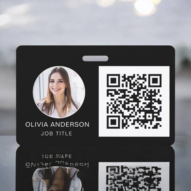QR Code Professional Photo White Business Card Bad ID Badge (Creator Uploaded)
