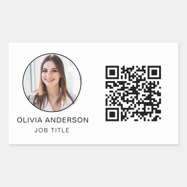 QR Code Professional Photo White Business Card Rectangular Sticker (Front)