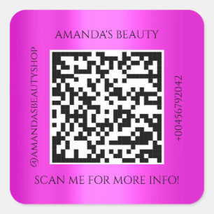QR Code Promotional Name Contact Pink Fuchsia  Square Sticker