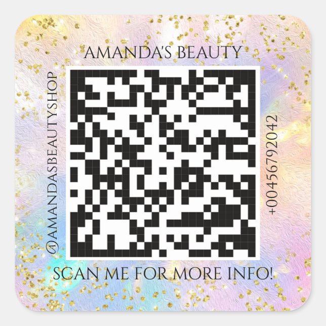 QR Code Promotional Name Contact Web Holograph  Square Sticker (Front)
