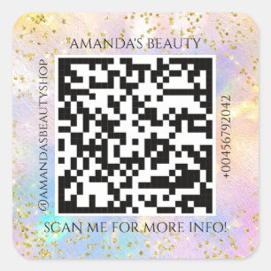 QR Code Promotional Name Contact Web Holograph  Square Sticker