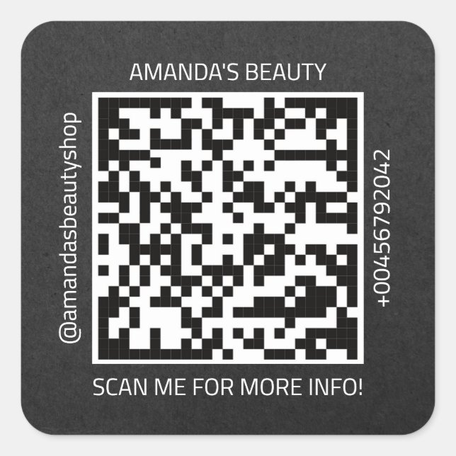 QR Code Promotional Name Contact Web Natural Grey Square Sticker (Front)