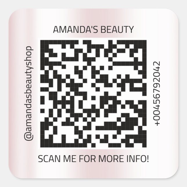 QR Code Promotional Name Contact Web Natural Pink Square Sticker (Front)