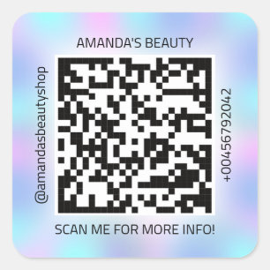 QR Code Promotional Name Contact Web Pink Blue Square Sticker