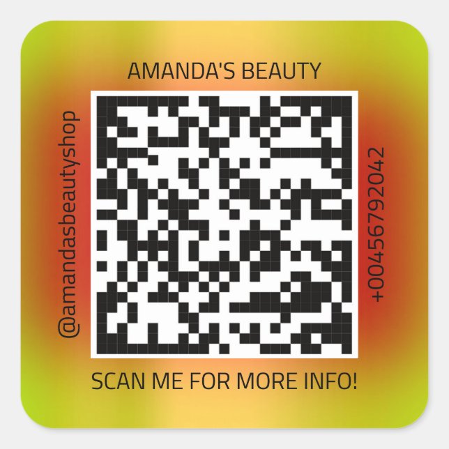 QR Code Promotional Name Contact Web Red Yellow Square Sticker (Front)