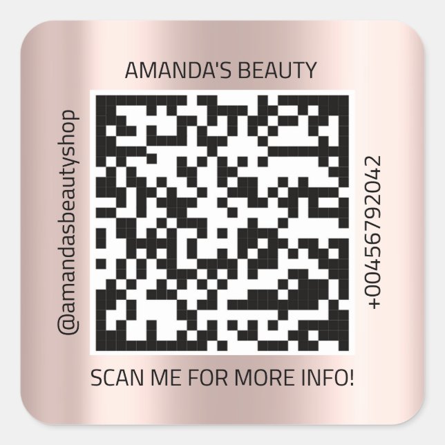QR Code Promotional Name Contact Web Rose Square Sticker (Front)