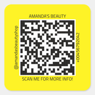 QR Code Promotional Name Contact Web Yellow White Square Sticker