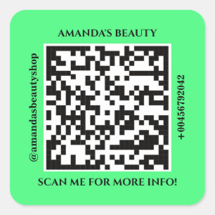 QR Code Promotional Name Web Green Square Sticker